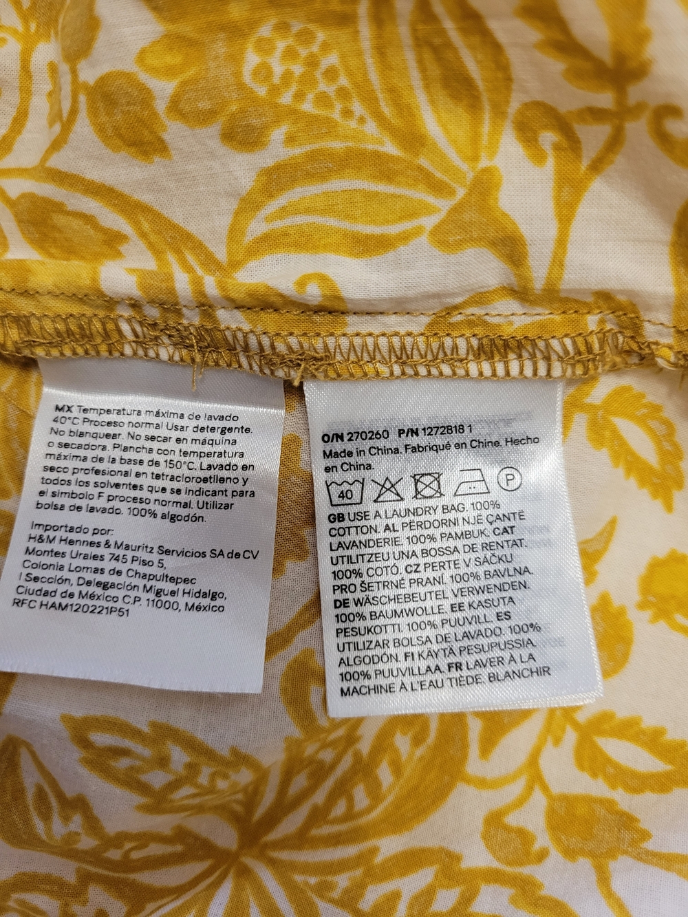 H&M 100% Cotton Top/Dress Yellow/White Floral Tie-Waist Long Sleeve XS -Like New - Picture 14 of 14